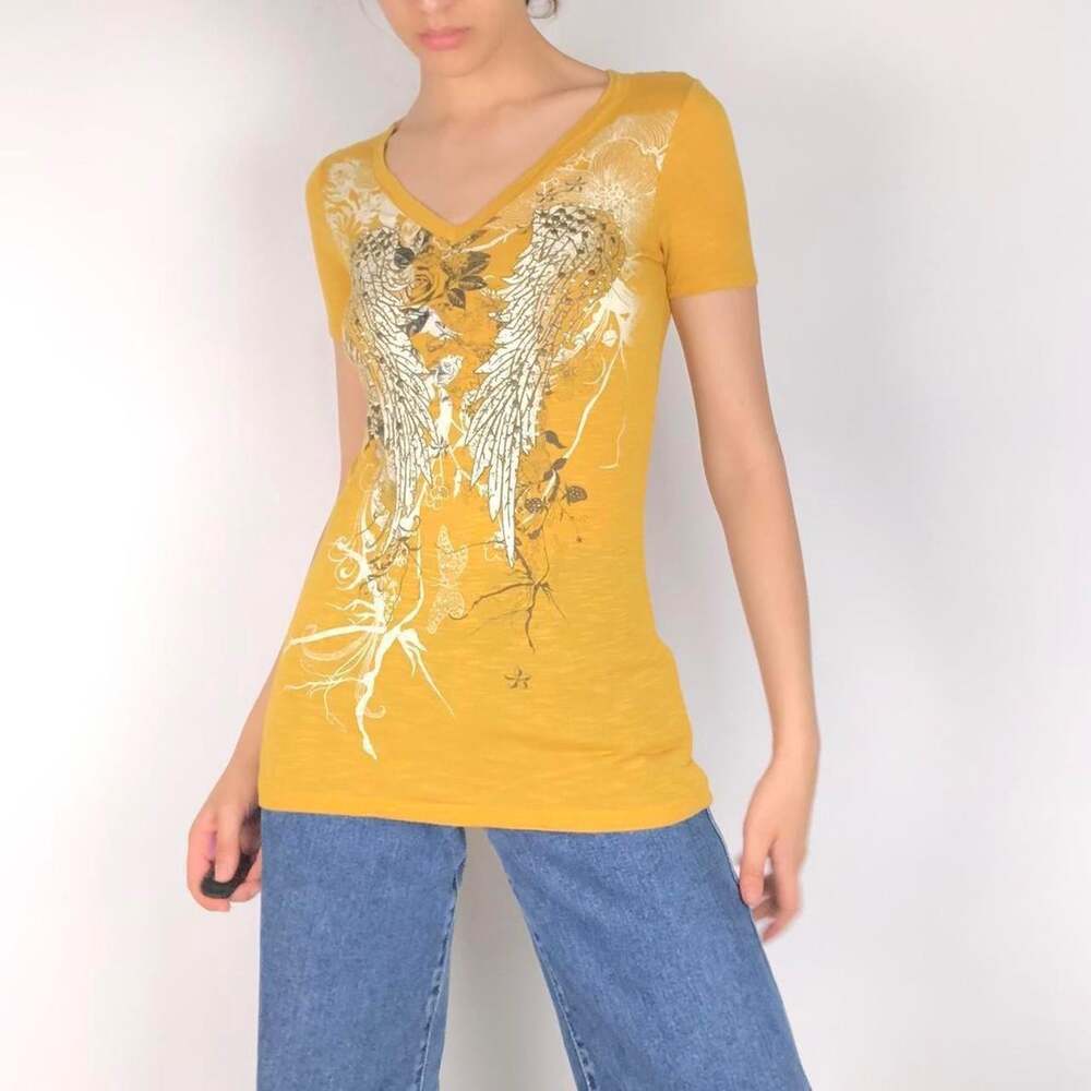 Women's Yellow and White T-shirt